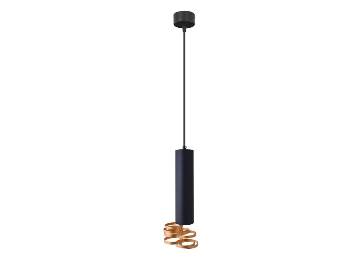 Lampa wisząca cylindryczna GU10 7 cm czarna ze złotymi pętlami