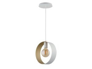 Miniaturka 4 - Lampa wisząca Happy 1 biało-złota z okrągłym metalowym pierścieniem i pojedynczą żarówką E27.