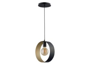 Miniaturka 2 - Lampa wisząca Happy 1 czarno-złota z pojedynczą żarówką w otwartym metalowym pierścieniu.