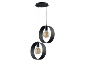 Miniaturka 3 - Lampa wisząca Happy 2 czarna z dwiema metalowymi obręczami i oprawkami E27 na różnych wysokościach