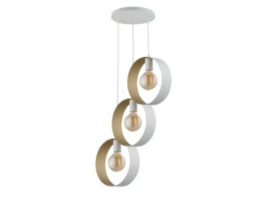 Miniaturka 4 - Biało-złota lampa wisząca Happy 3 z trzema okrągłymi metalowymi kloszami