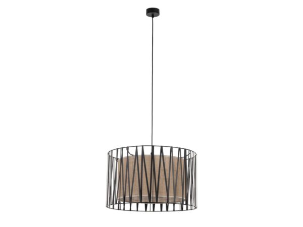 Lampa wisząca Harmony Nature z trzema jutowymi abażurami i czarną plecionką