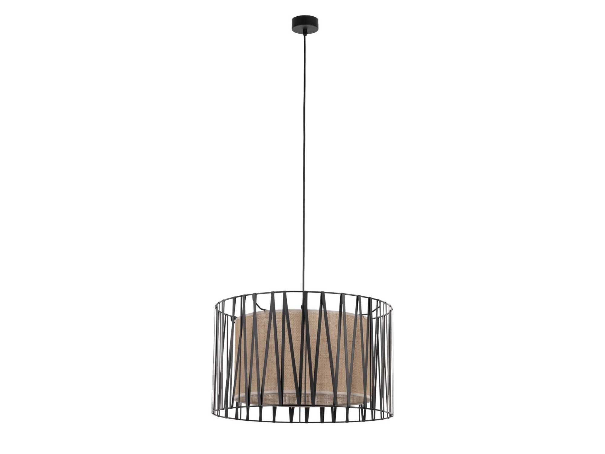 Lampa wisząca Harmony Nature z trzema jutowymi abażurami i czarną plecionką