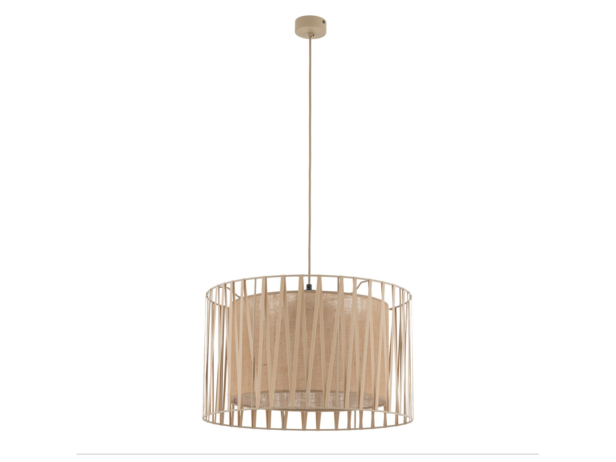 Lampa wisząca Harmony z trzema abażurami w piaskowym beżu i jucie