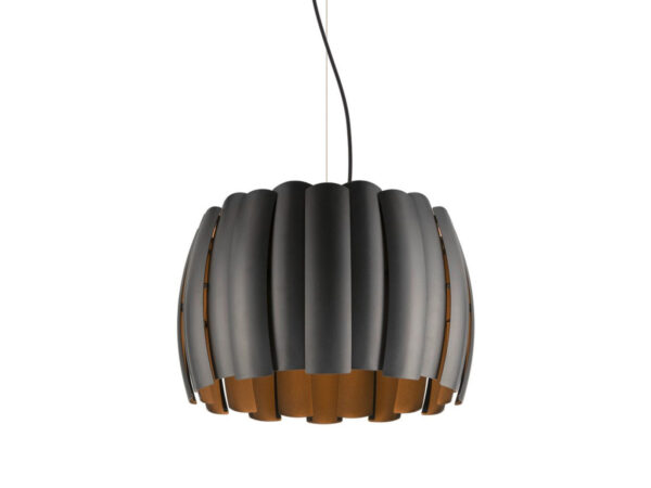 Czarna lampa wisząca Haven 50 z segmentowym kloszem i podsufitką