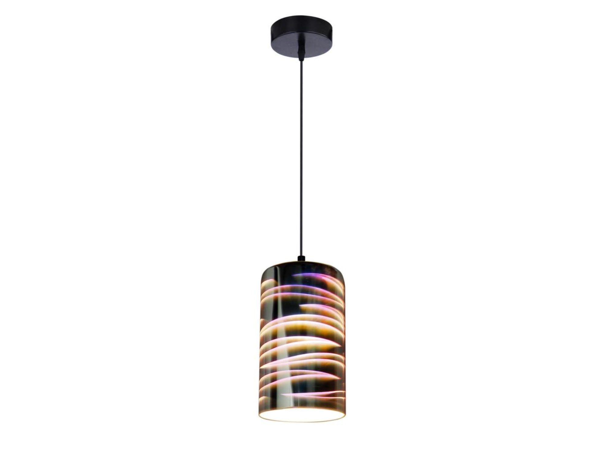 Lampa wisząca Helasena z wielobarwnym szklanym kloszem i czarnym zawieszeniem