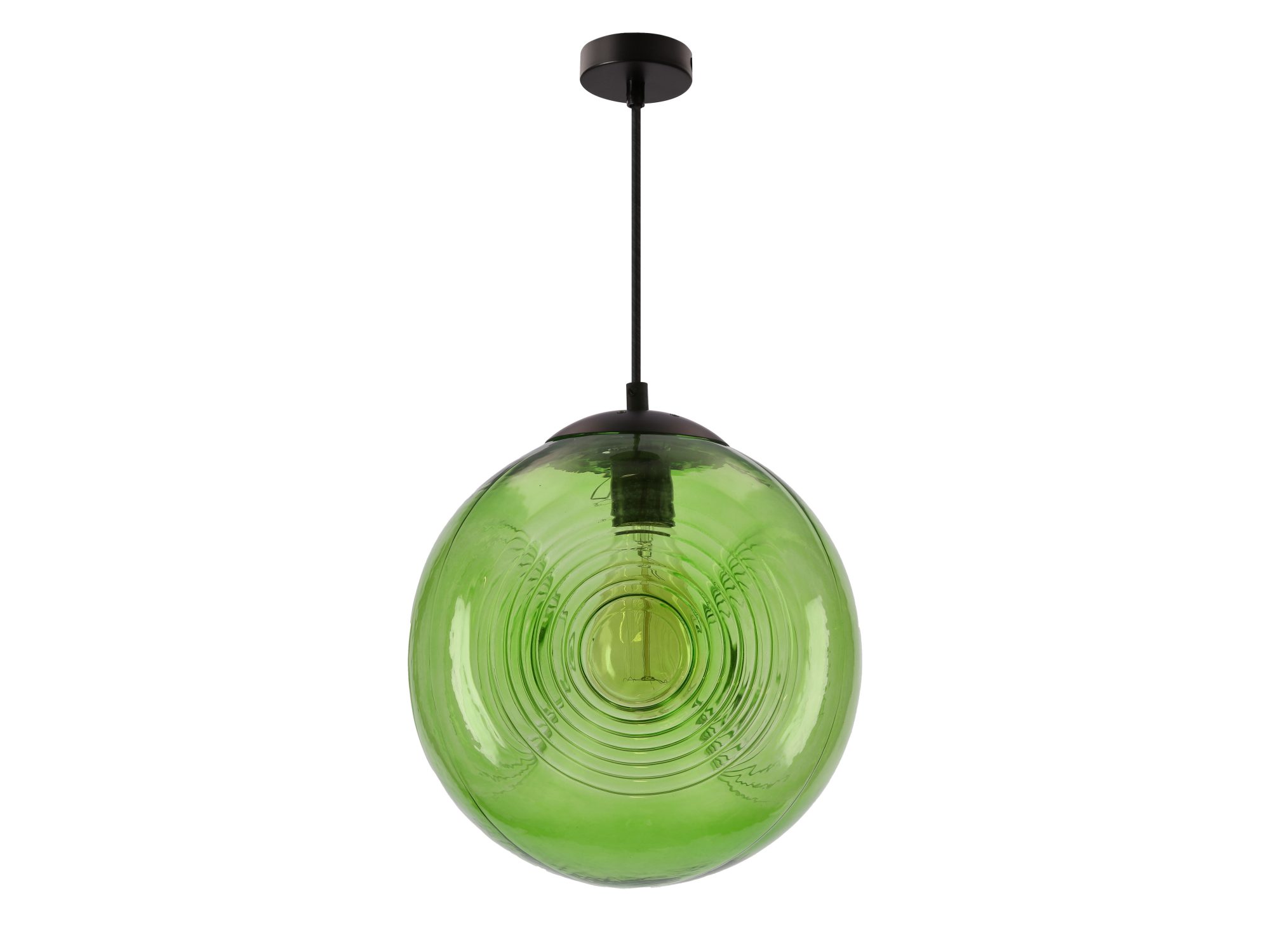 Zielona lampa wisząca Helaveta ze szklanym kloszem na białym tle