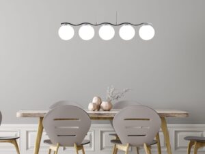 Miniaturka 1 - Lampa wisząca Helenio z chromowanymi ramionami i białymi kloszami we wnętrzu