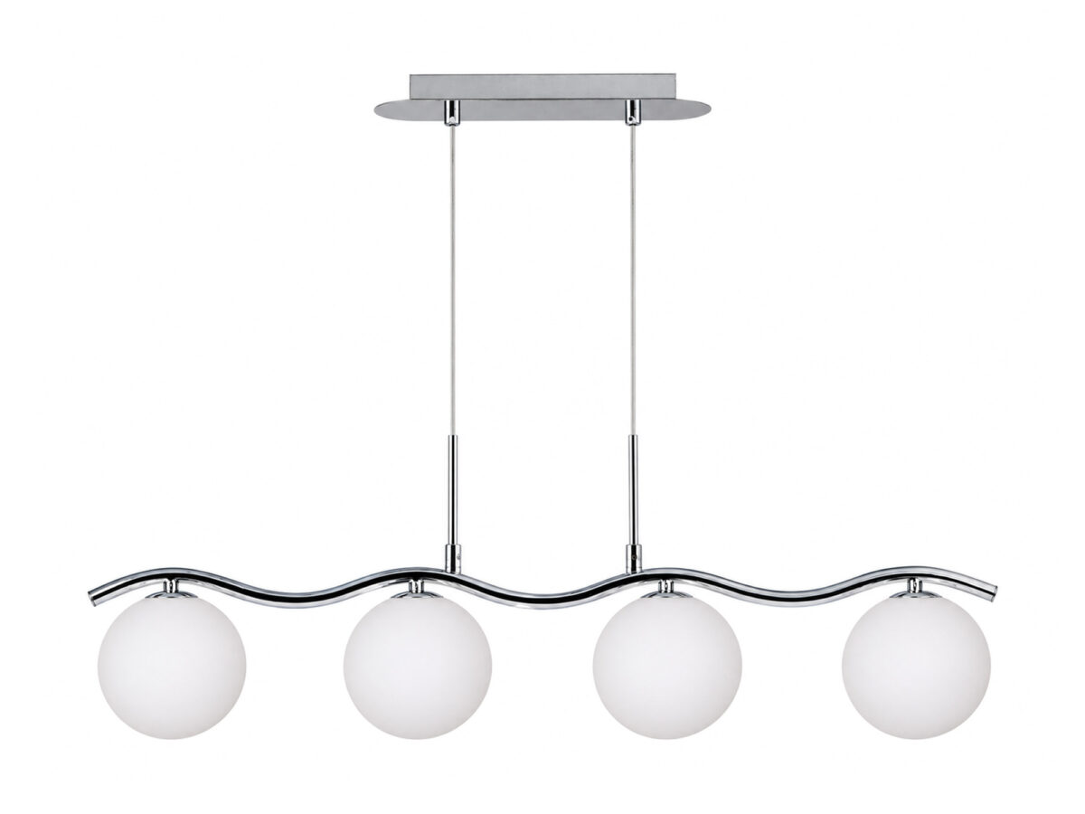 Lampa wisząca Helenio chromowana 4-punktowa z białymi kloszami