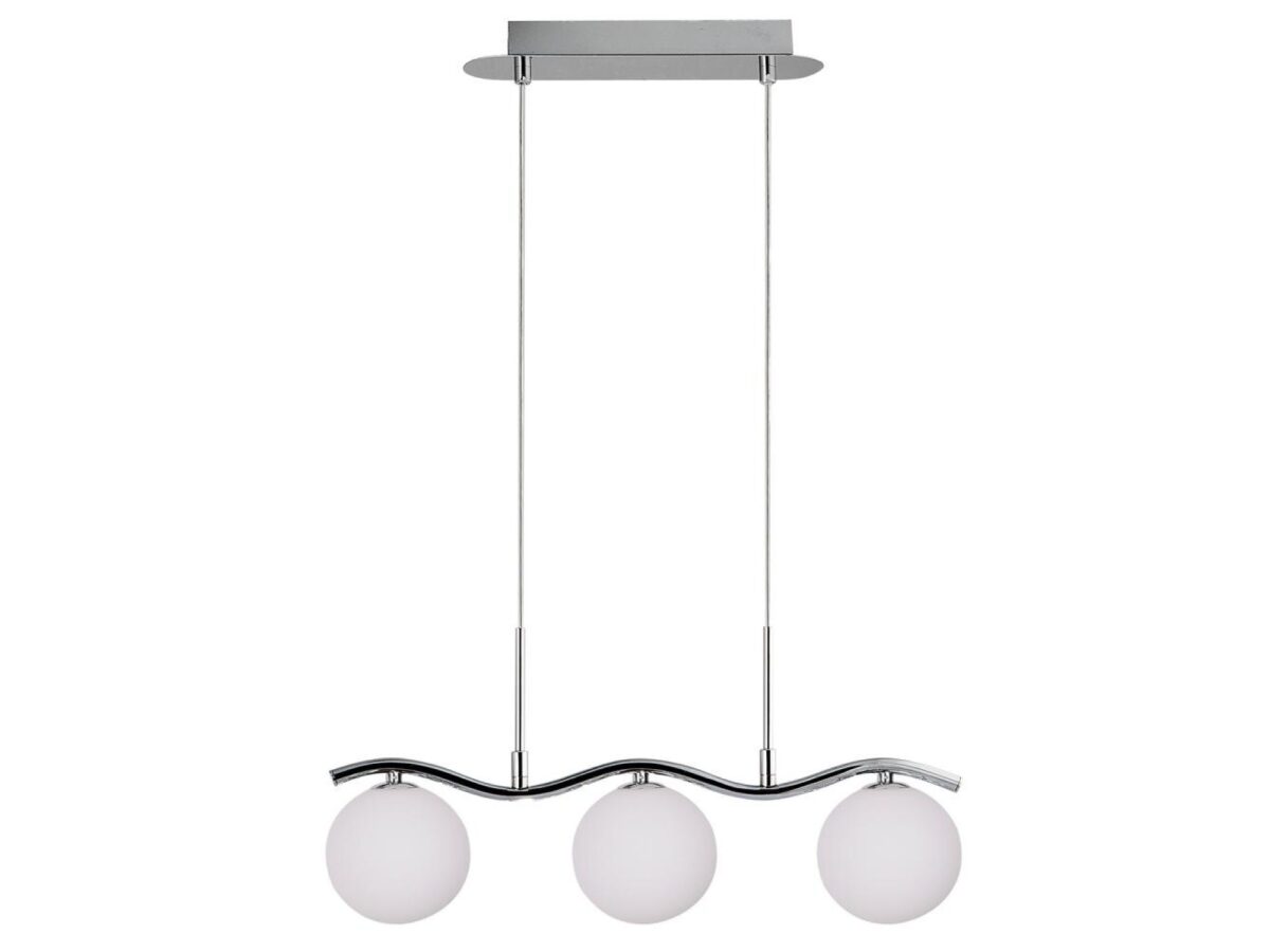 Lampa wisząca Helenio chromowana 3-punktowa z białymi kloszami