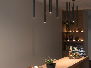 Miniaturka 3 - Czarne lampy wiszące Helia 30 LED w rzędzie nad długą ladą