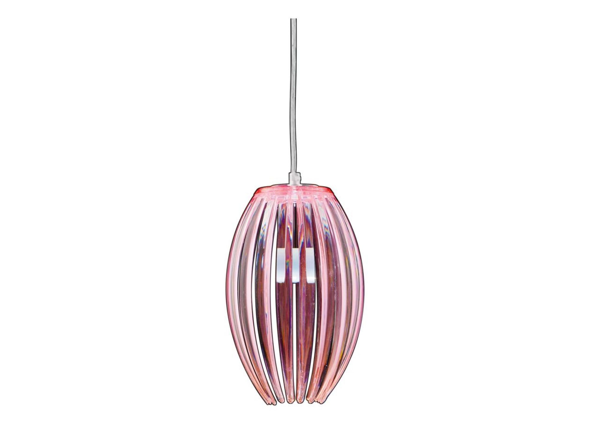 Różowa lampa wisząca Helodio z pionowymi akrylowymi elementami klosza