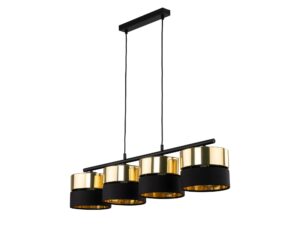 Miniaturka 2 - Lampa wisząca Hilton 4-punktowa czarno-złota z czterema abażurami na białym tle