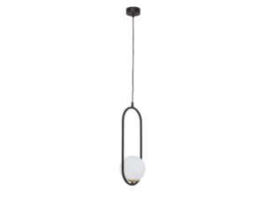 Miniaturka 5 - Lampa wisząca Igon czarna z podłużną metalową ramą i mlecznym szklanym kloszem