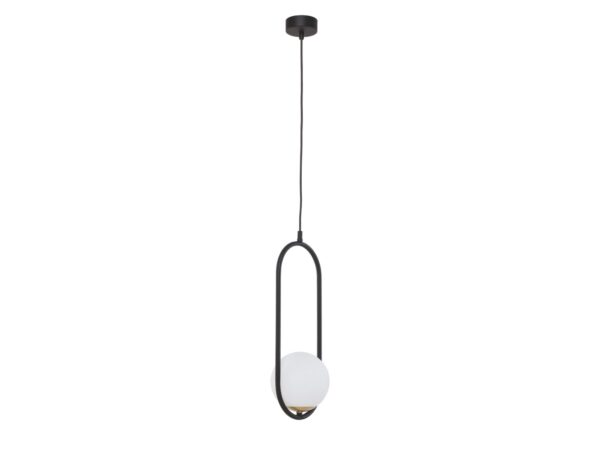 Lampa wisząca Igon czarna z podłużną metalową ramą i mlecznym szklanym kloszem