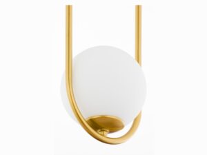 Miniaturka 1 - Lampa wisząca Igon złota, zbliżenie mlecznego szklanego klosza w metalowej ramie