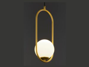 Miniaturka 3 - Lampa wisząca Igon złota, rozświetlony mleczny klosz na ciemnym tle