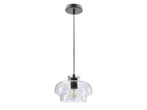Miniaturka 3 - Lampa wisząca Ilanira z bezbarwnym szklanym kloszem o stopniowanym obrysie i czarnym zawieszeniu