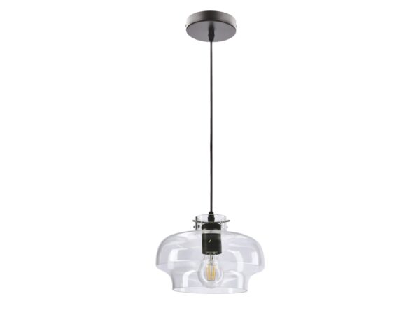 Lampa wisząca Ilanira z bezbarwnym szklanym kloszem o stopniowanym obrysie i czarnym zawieszeniu