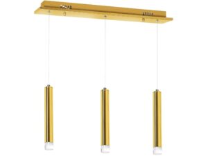 Miniaturka 1 - Trzypunktowa lampa wisząca Ilemio na złotej listwie, widok całości