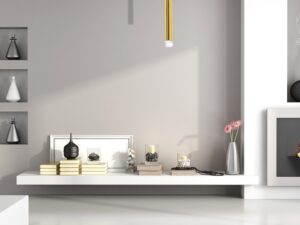 Miniaturka 3 - Lampa wisząca Ilemio w złotym wykończeniu na tle jasnego wnętrza