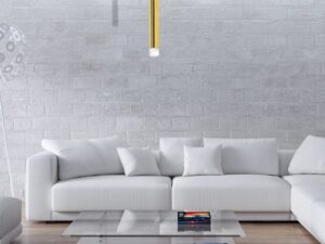 Miniaturka 2 - Aranżacja salonu z pojedynczą złotą lampą wiszącą Ilemio LED
