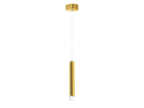 Lampa wisząca Ilemio złota z jednym cylindrycznym modułem LED na białym tle