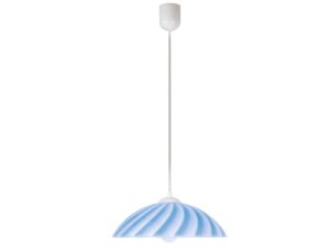 Miniaturka 2 - Niebieska lampa wisząca Ilesena ze szklanym kloszem w białe spiralne pasy