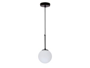 Miniaturka 1 - Lampa wisząca Ilevona z białym kulistym kloszem i czarnym metalowym zawieszeniem