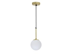 Miniaturka 3 - Lampa wisząca Ilevona z białą szklaną kulą i zawieszeniem w kolorze mosiądzu