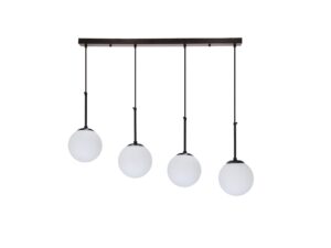 Miniaturka 3 - Lampa wisząca Ilevona z czarną listwą i czterema białymi kulistymi kloszami szklanymi