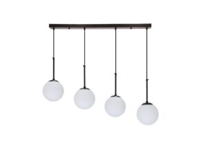 Miniaturka 1 - Czteropunktowa lampa wisząca Ilevona z białymi szklanymi kulami na różnych wysokościach