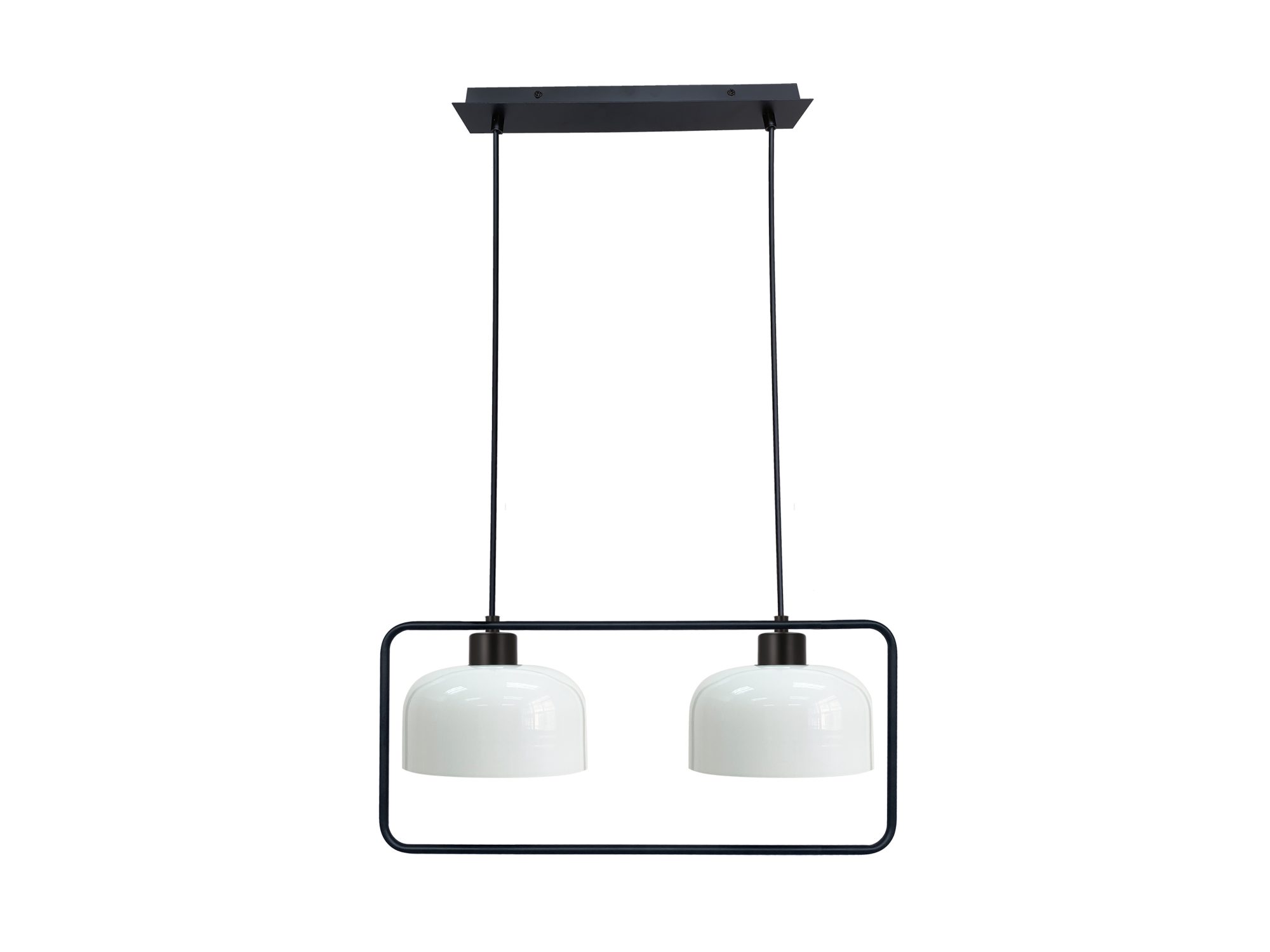 Lampa wisząca Ilitona dwupunktowa z czarnym zawiesiem i dwoma białymi szklanymi kloszami