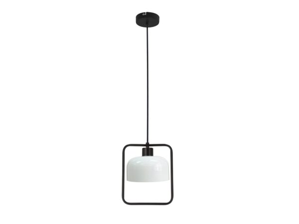 Lampa wisząca Ilitona pojedyncza z czarnym stalowym zawiesiem i białym kloszem