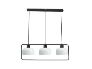 Miniaturka 2 - Lampa wisząca Ilitona z trzema białymi szklanymi kloszami w czarnej ramie