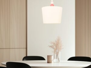 Miniaturka 2 - Biało-różowa lampa wisząca Ilorela nad okrągłym stołem w jadalni