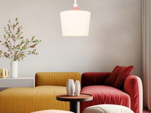 Miniaturka 1 - Lampa wisząca Ilorela z różowymi kulkami w aranżacji kolorowego salonu