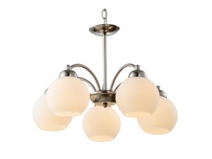 Miniaturka 3 - Lampa wisząca Ilotona satynowa z pięcioma mlecznymi kloszami