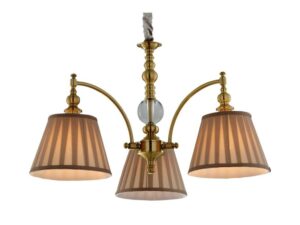 Miniaturka 3 - Lampa wisząca Ilvamina patyna z trzema plisowanymi abażurami i kryształową kulą