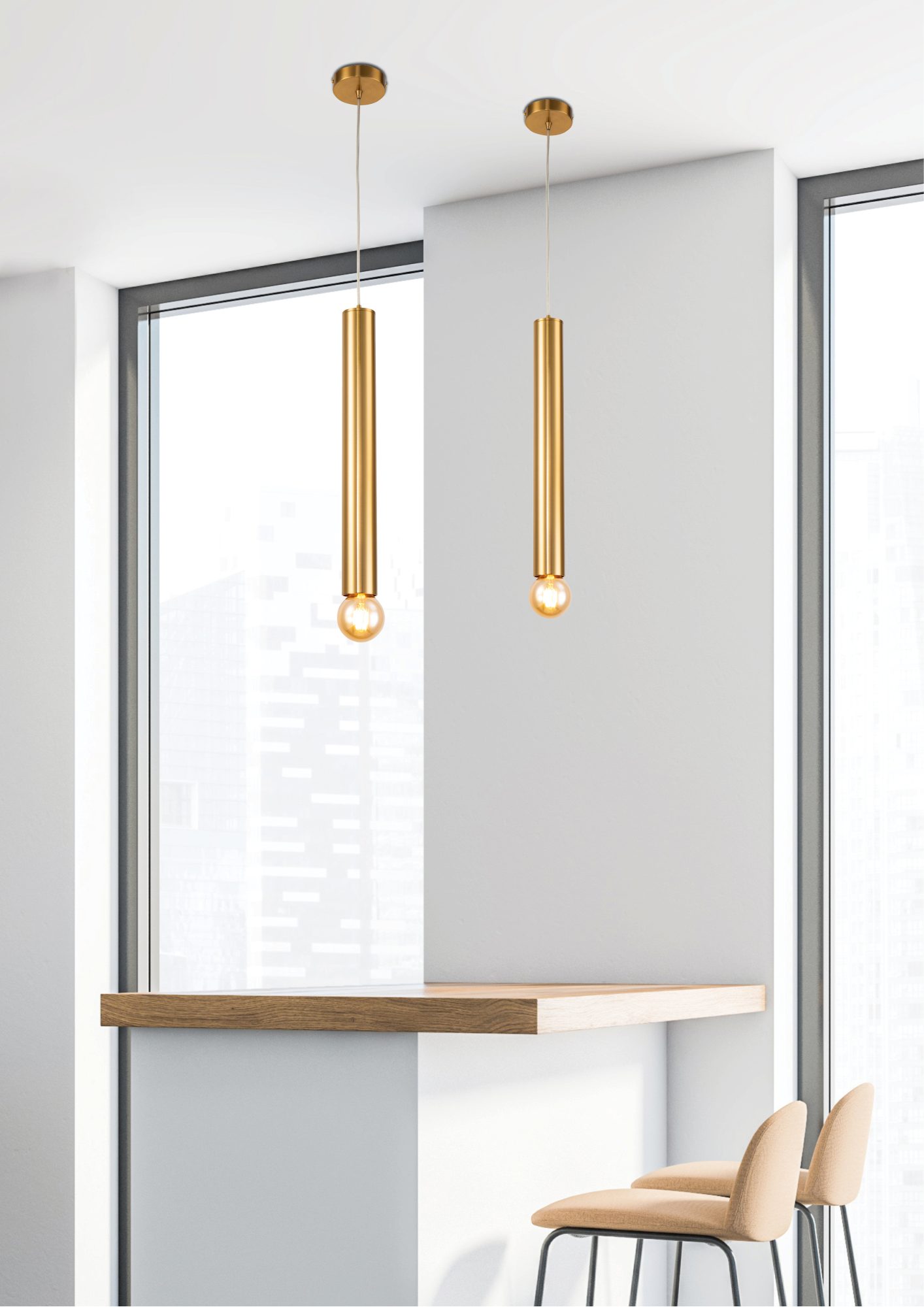 Złota lampa wisząca Ilvamina 50 cm w pomieszczeniu