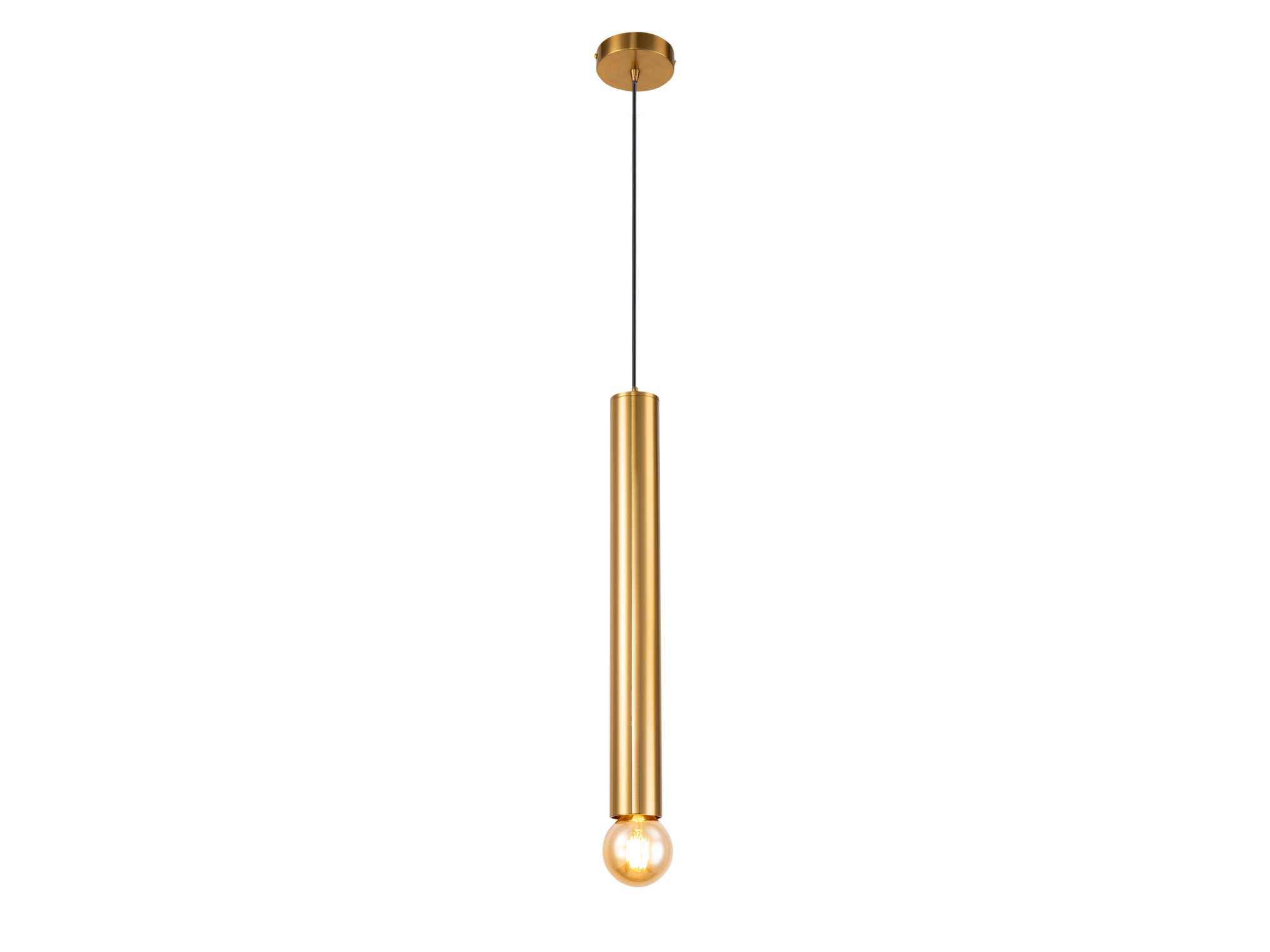 Lampa wisząca Ilvamina złota 50 cm, długa metalowa oprawa na białym tle