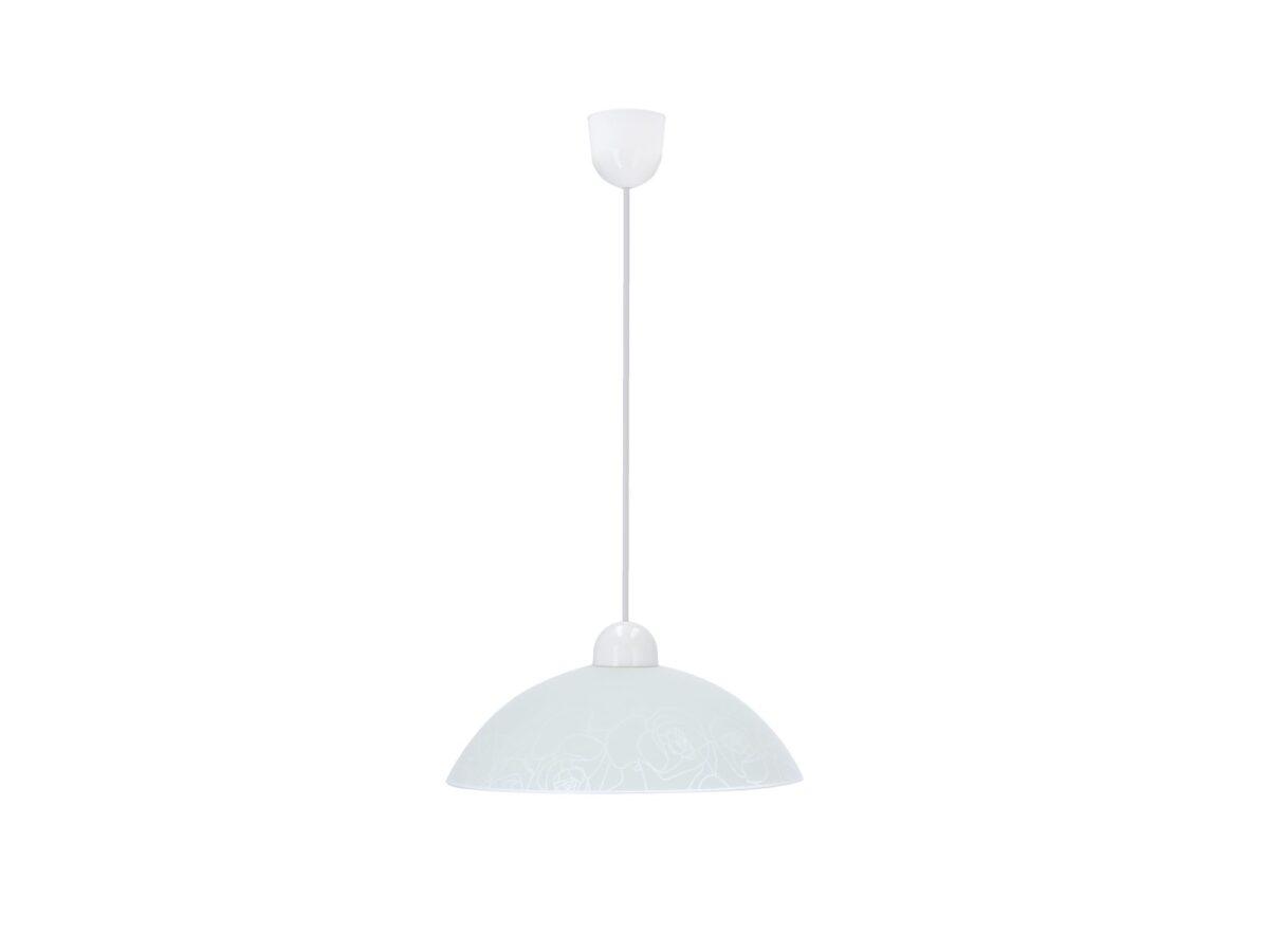 Lampa wisząca Ilveda biała ze szklanym kloszem w roślinny wzór