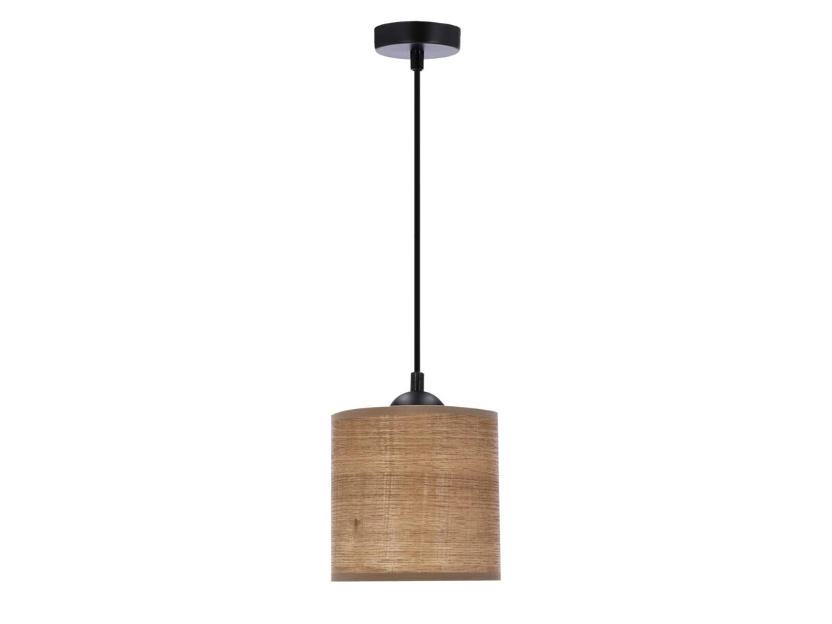 Lampa wisząca Ilvetia czarna abażur rattanowy orzech 15 cm