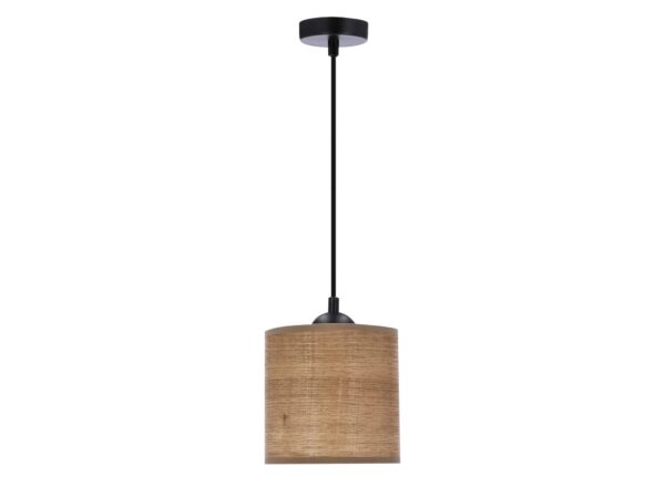 Lampa wisząca Ilvetia czarna abażur rattanowy orzechowy