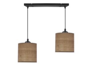 Miniaturka 2 - Lampa wisząca Ilvetia z dwoma orzechowymi cylindrycznymi abażurami na czarnej listwie