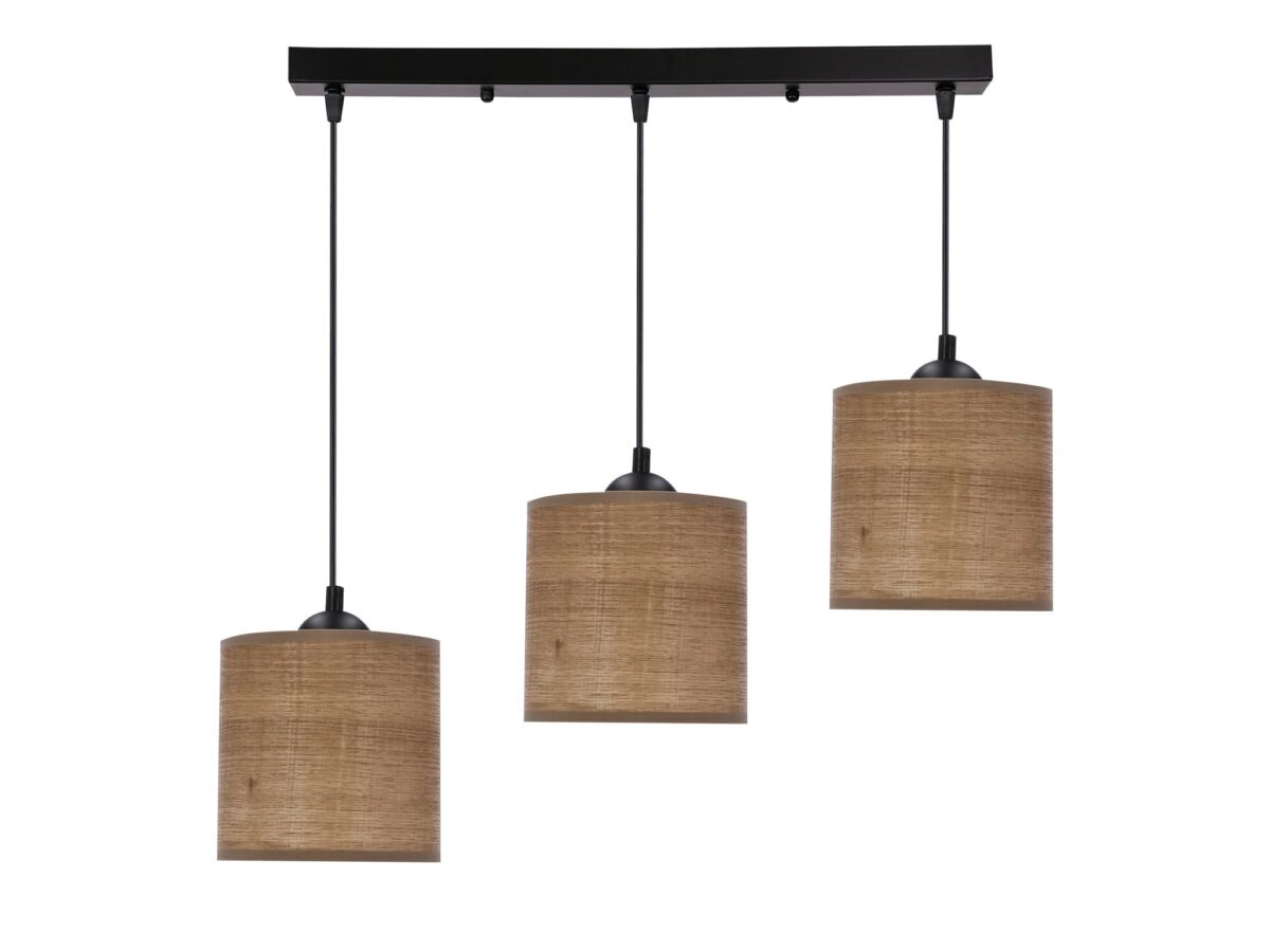 Lampa wisząca Ilvetia 3-punktowa z orzechowymi abażurami