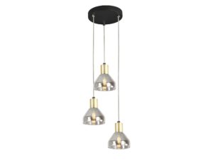 Miniaturka 4 - Lampa wisząca Ilvomino z trzema przydymionymi kloszami na okrągłej rozecie