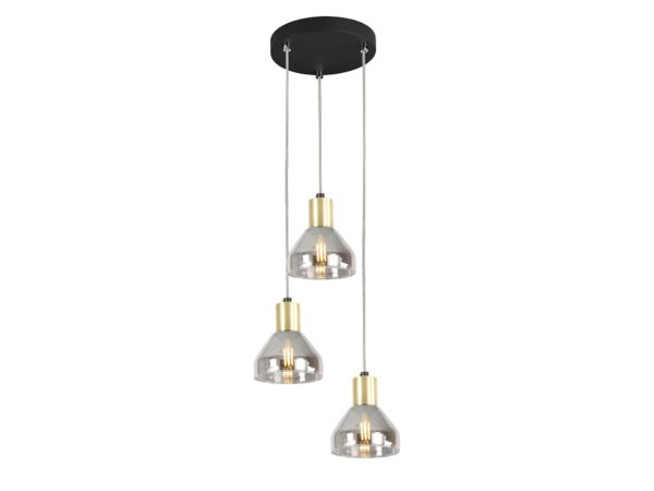 Lampa wisząca Ilvomino z trzema przydymionymi kloszami na okrągłej rozecie