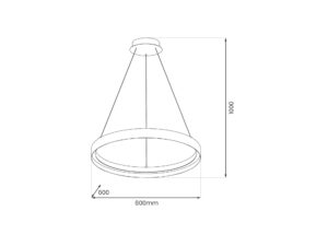 Miniaturka 4 - Rysunek wymiarowy lampy Ilvota 52 W, średnica pierścienia 600 mm i wysokość zawieszenia do 1000 mm