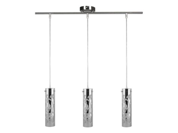 Lampa wisząca Isatira z trzema ażurowymi kloszami w kolorze satynowego niklu
